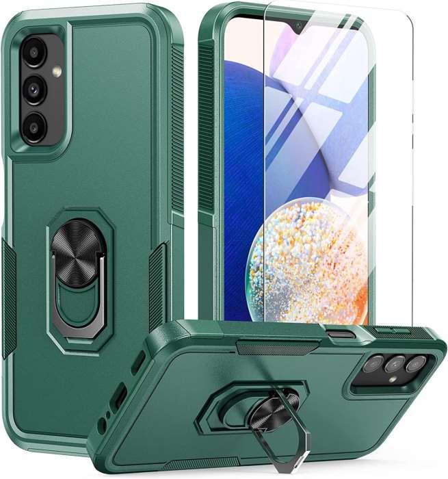 Galaxy A14 5G 6.6inch 2023 Magnetic Kickstand Military Matte Cover with Rugged Ring Holder & Screen Protector - FNTCASE OFFICIAL