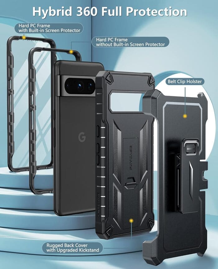 Pixel 8 Pro Military Protective Case with Kickstand and Belt-clip Black