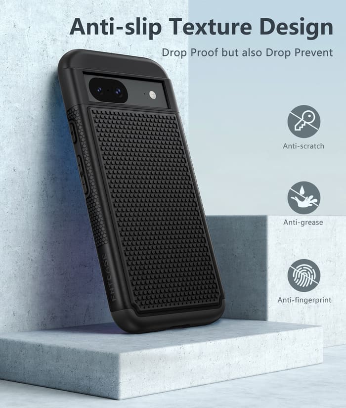 FNTCASE Pixel 8a Case Shock Protective with Anti-Slip Textured Back Black