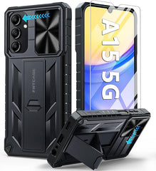 FNTCASE Galaxy A15 5G Case 6.5 inches Military Grade Shockproof Dual Protective Cell Phone Cover with Slidable Camera Cover and Kickstand
