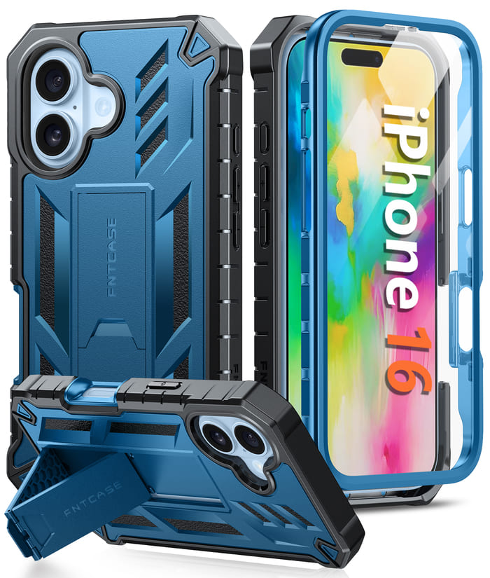 iPhone 16 Phone Case: Phone Cover with Built-in Screen Protector Blue