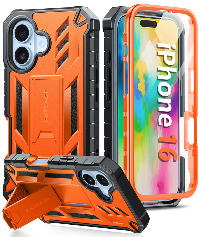 iPhone 16 Phone Case: Phone Cover with Built-in Screen Protector Orange