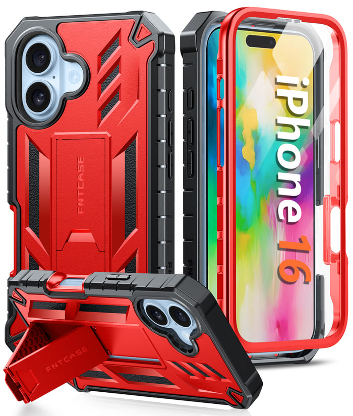 iPhone 16 Phone Case: Phone Cover with Built-in Screen Protector Red