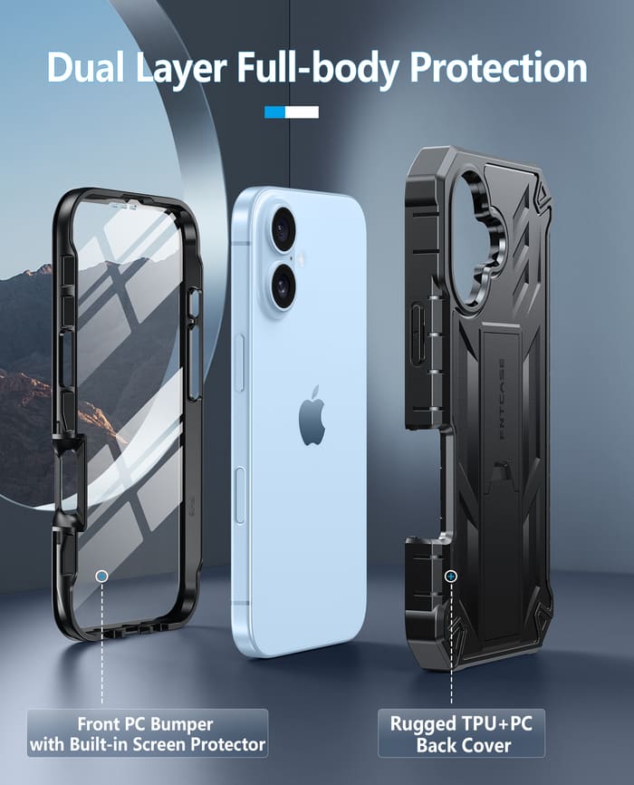 FNTCASE iPhone 16 Plus Case: Phone Cover with Built-in Screen Protector