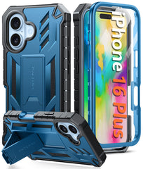 FNTCASE iPhone 16 Plus Case: Phone Cover with Built-in Screen Protector Blue