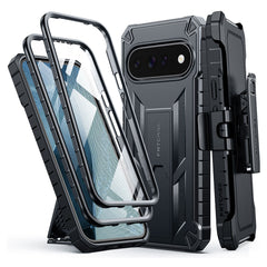 Google Pixel 11/ 11 Pro Case with Kickstand and Belt Clip, Built-in Screen Protector, 2 Front Frames, 20FT Military Drop Protection, Shockproof TPU Rugge