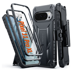 Google Pixel 11 Pro XL Case with Kickstand and Belt Clip, Built-in Screen Protector, 2 Front Frames, 20FT Military Drop Protection, Shockproof TPU Rugge