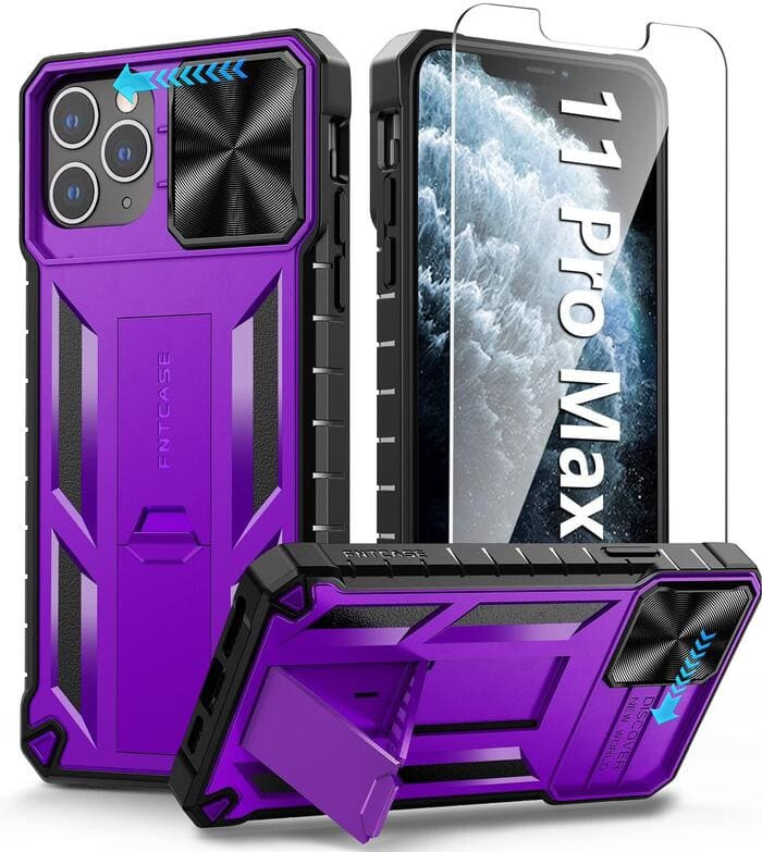 iPhone 11 Pro Max Protective Phone Case with Sliding Camera Cover Purple
