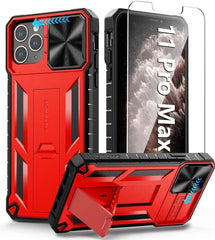 iPhone 11 Pro Max Protective Phone Case with Sliding Camera Cover Red