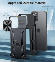 iPhone 12 Pro Max Case with Slidable Camera Lens Cover and Kickstand Black