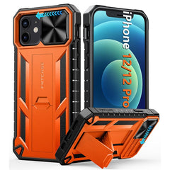 iPhone 12/12 Pro Military Grade Shockproof Protection Mobile Case Matte Textured Rugged TPU Shell with Kickstand and Slidable Camera Cover