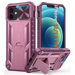 iPhone 12/12 Pro Military Grade Shockproof Protection Mobile Case Matte Textured Rugged TPU Shell with Kickstand and Slidable Camera Cover