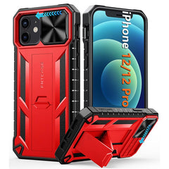 iPhone 12/12 Pro Military Grade Shockproof Protection Mobile Case Matte Textured Rugged TPU Shell with Kickstand and Slidable Camera Cover