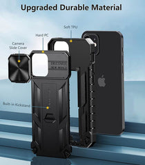 iPhone 12/12 Pro Military Grade Shockproof Protection Mobile Case Matte Textured Rugged TPU Shell with Kickstand and Slidable Camera Cover