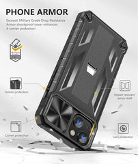 FNTCASE iPhone 13 iPhone 14 携帯電話カバー、スライド式カメラレンズカバーと内蔵キックスタンド付き