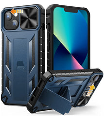 FNTCASE iPhone 13 iPhone 14 携帯電話カバー、スライド式カメラレンズカバーと内蔵キックスタンド付き