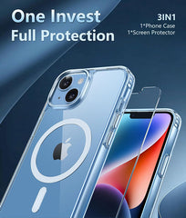 FNTCASE iPhone 14 Plus用クリア電話ケース: 磁気充電、耐衝撃、Magsafe対応