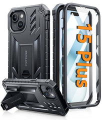 iPhone 15 Plus Military Grade Rugged Phone Cover with Built-in Screen Protector and Kickstand