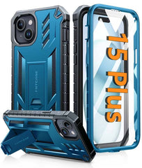 iPhone 15 Plus Military Grade Rugged Phone Cover with Built-in Screen Protector and Kickstand