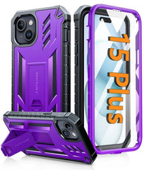 iPhone 15 Plus Military Grade Rugged Phone Cover with Built-in Screen Protector and Kickstand