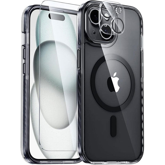iPhone 15 Magnetic Clear Case with Built-in Anti-Collision Tape Black