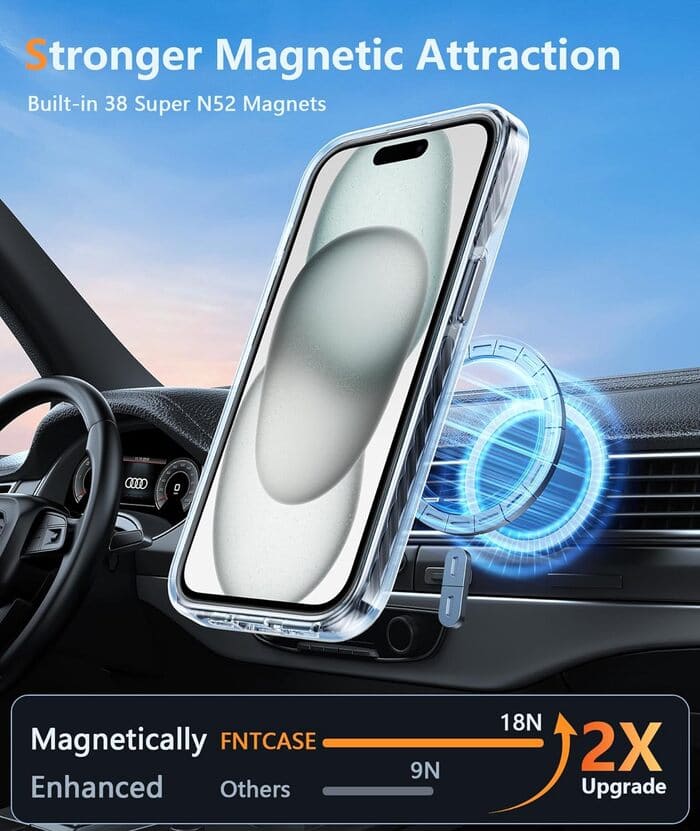 iPhone 15 Magnetic Clear Case with Built-in Anti-Collision Tape