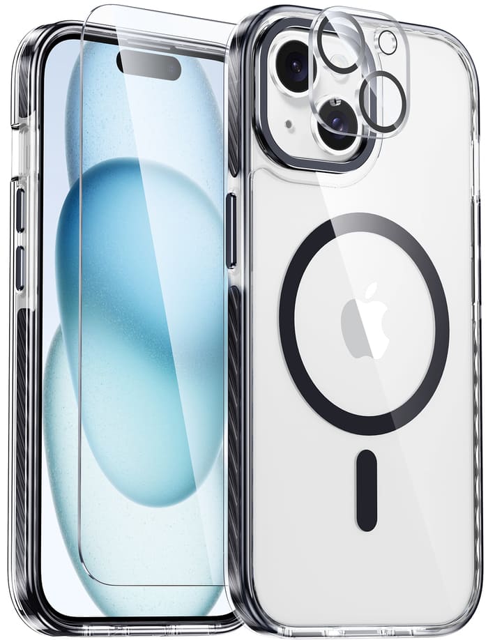 iPhone 15 Plus Magnetic Clear Case with Built-in Anti-Collision Tape