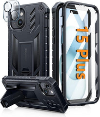 iPhone 15 Plus Phone Cover with Built-in Screen Protector and stand