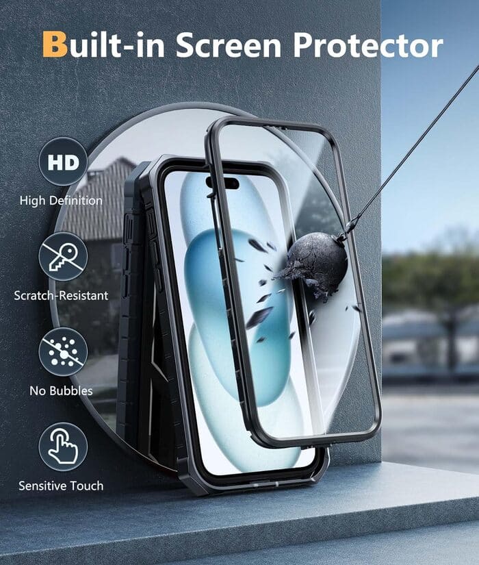 iPhone 15 Plus Military Grade Rugged Phone Cover with Built-in Screen Protector and Kickstand – FNTCASE OFFICIAL iPhone 15 Plus Military Grade Rugged Phone Cover with Built-in Screen Protector and Kickstand – FNTCASE OFFICIAL