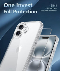 FNTCASE for iPhone 16 6.1 inch Clear Case: Wireless Charging Anti Yellowing Shockproof Phone Case