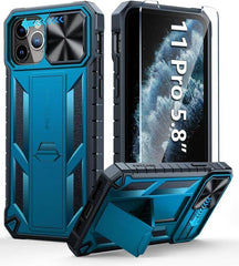 iPhone 11 Pro Dual Protective Case with Camera Cover and Stand Blue FNTCASE