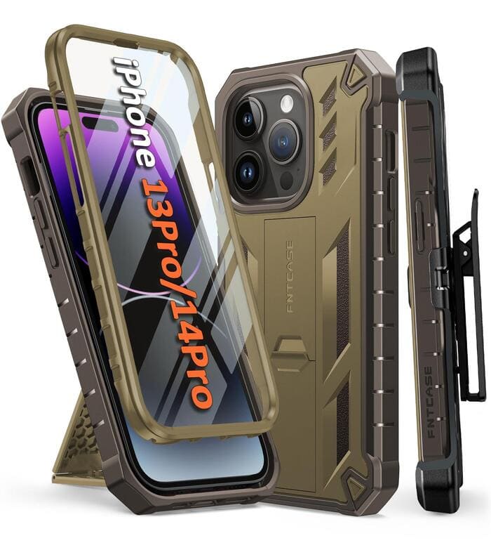 iPhone 14 Pro 13 Pro Phone Case with Belt Clip Holster and Kickstand FNTCASE