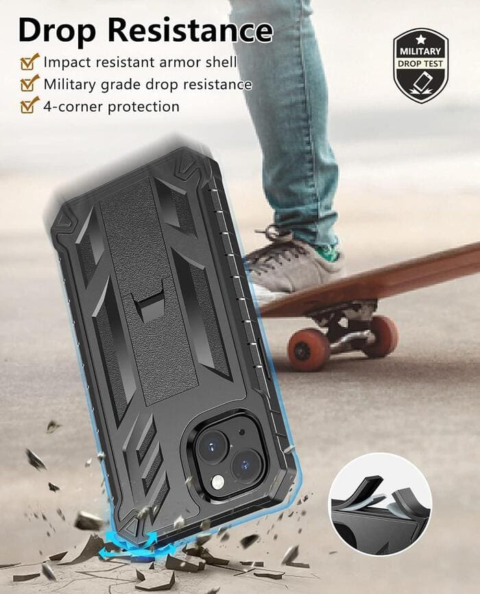 iPhone 13 iPhone 14 Military Shockproof Phone Case with Kickstand Black