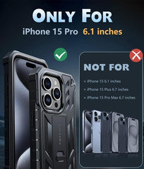 iPhone 15 Pro Phone Case with Built-in Screen Protector and Stand Black FNTCASE