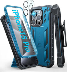 iPhone 15 Pro Cover with Belt-Clip Holster and Screen Protector BlUE FNTCASE