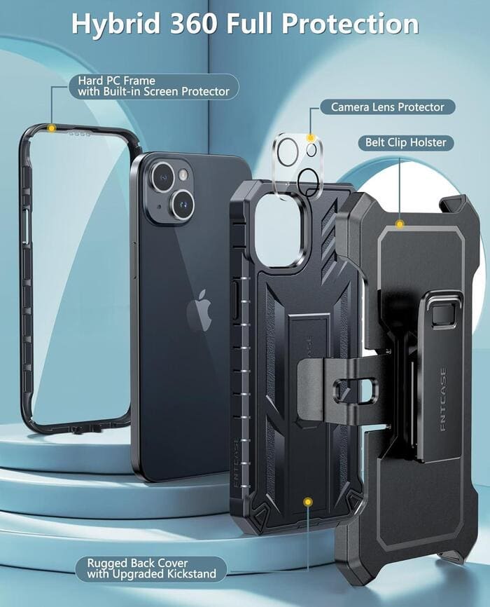iPhone 15 Plus Phone Cover with Belt Clip and Screen Protector