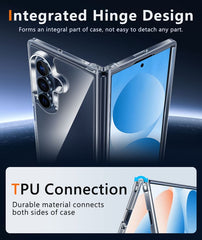 Smartphone case with integrated hinge design and TPU connection on a dark background