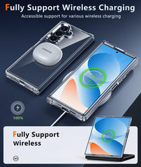 Phone case with wireless charging feature and text highlighting support for wireless charging.