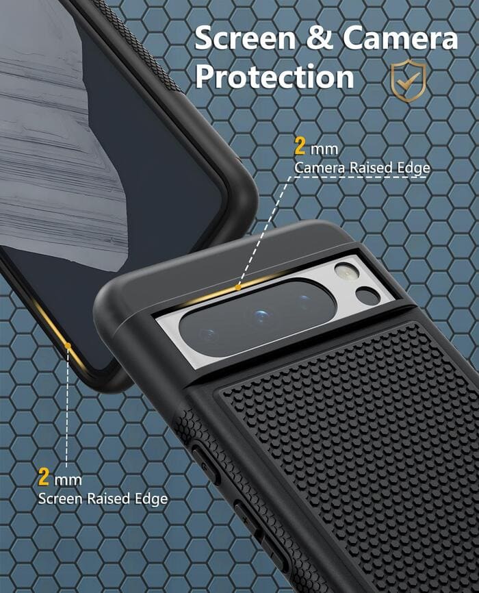 Pixel 8 Pro Case Shock Protective with Anti-Slip Textured Back Black
