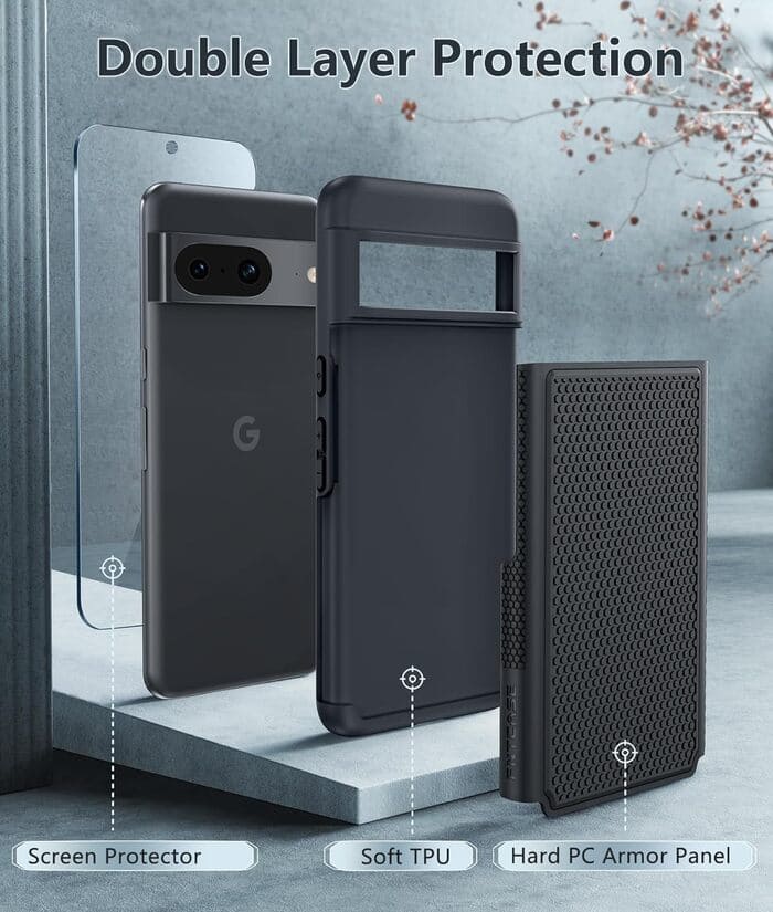 Pixel 8 Dual Layer Protective Phone Cover with Anti Slip Texture Black