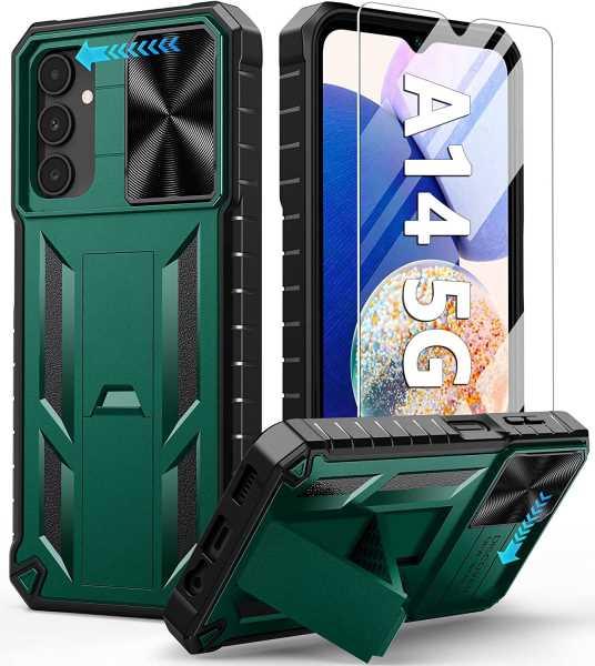 Galaxy A14 5G Military Matte Textured Bumper Rugged Cover with Kickstand - FNTCASE OFFICIAL