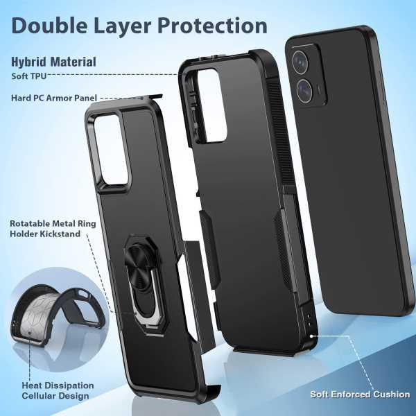 Moto G-Power Moto G-5G 2023 Case with Tempered Glass Screen Protector Rotatable Magnetic Ring Mount - Military - FNTCASE OFFICIAL