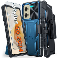 FNTCASE For Moto G Stylus 5G 2024 Phone Case: Rugged Protective Phone Case with Belt Clip Holster, Sliding Camera Lens Cover, and Kickstand