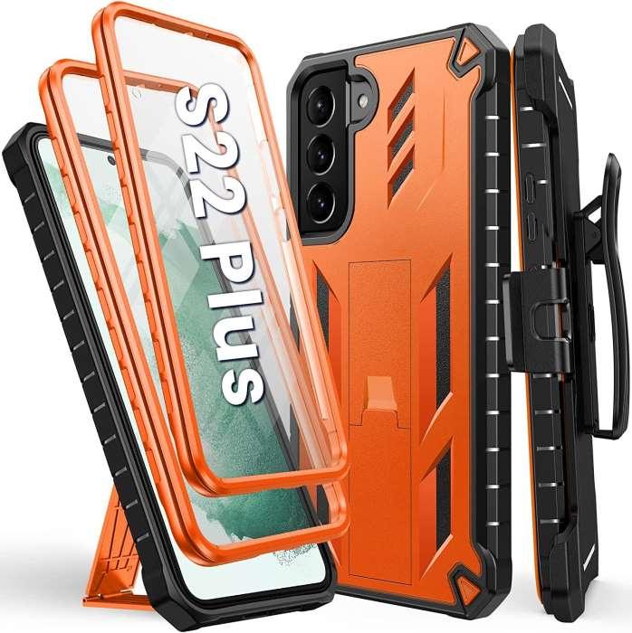 Galaxy S22 Plus Bumper Textured Rugged Cover with Screen Protector, Kickstand & Belt-Clip Holster - FNTCASE OFFICIAL