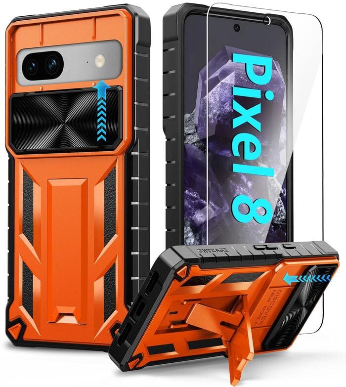 Pixel 8 2023 Phone Case 6.3 inch Military Grade with Kickstand Orange
