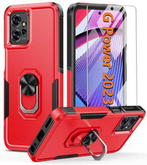 Moto G-Power Moto G-5G 2023 Case with Tempered Glass Screen Protector Rotatable Magnetic Ring Mount - Military - FNTCASE OFFICIAL
