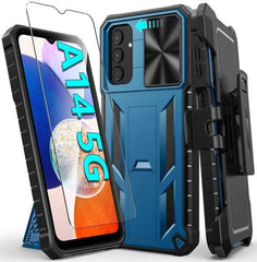Galaxy A14 5G Military Matte Textured Bumper Rugged Cover with Belt Clip Holster, Kickstand & Sliding Camera Cover - FNTCASE OFFICIAL