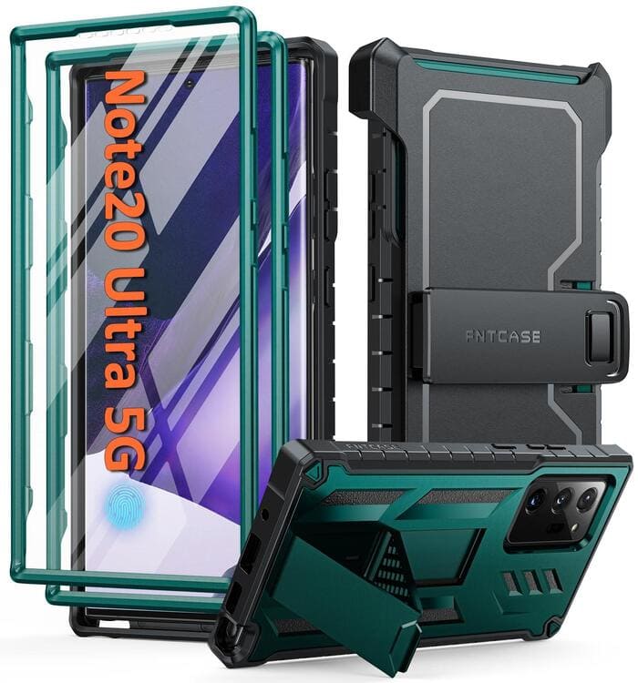 Galaxy Note-20-ultra Case: with Belt-Clip Holster and Kickstand Green FNTCASE