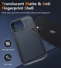 FNTCASE for iPhone 12 Phone Case: Translucent Matte Shockproof Slim Phone Cover - Military Grade Drop Proof Hard Back Anti-Fingerprint Protective Case