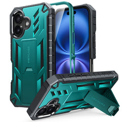 FNTCASE iPhone 16 Plus 6.7インチ 2024用電話ケース: ミリタリーグレードの耐衝撃性、スクリーンプロテクターとキックスタンド内蔵